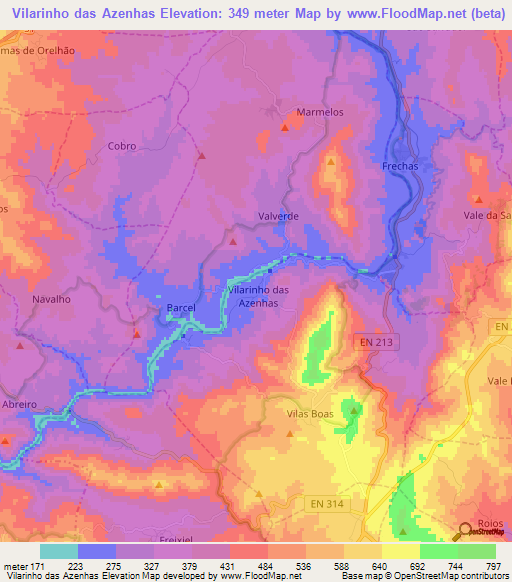 Vilarinho das Azenhas,Portugal Elevation Map