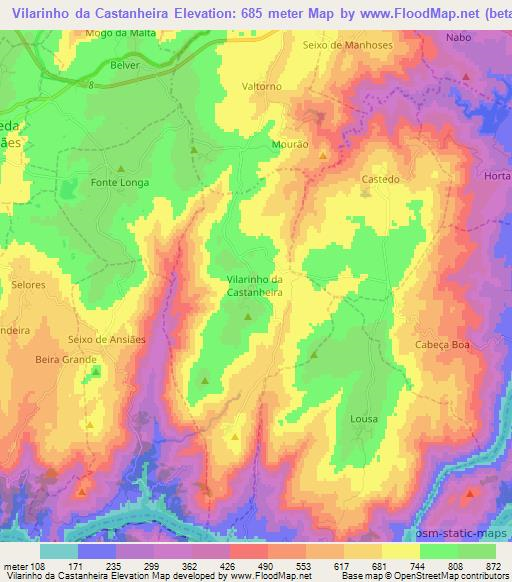 Vilarinho da Castanheira,Portugal Elevation Map