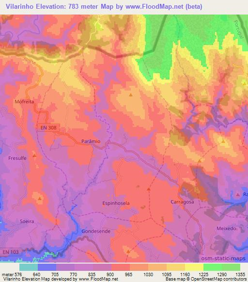 Vilarinho,Portugal Elevation Map