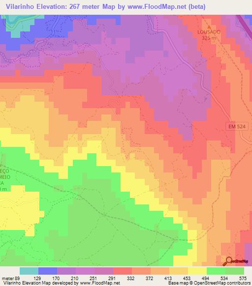 Vilarinho,Portugal Elevation Map