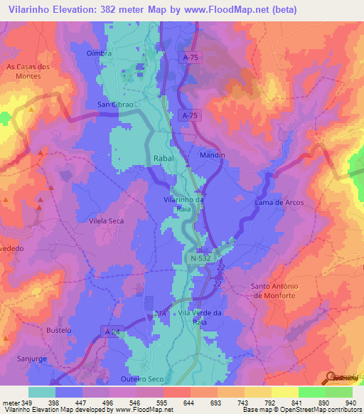 Vilarinho,Portugal Elevation Map