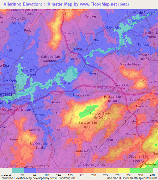 Vilarinho,Portugal Elevation Map
