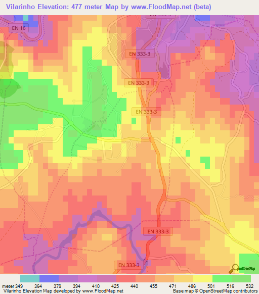 Vilarinho,Portugal Elevation Map