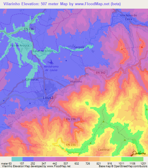 Vilarinho,Portugal Elevation Map