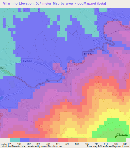 Vilarinho,Portugal Elevation Map