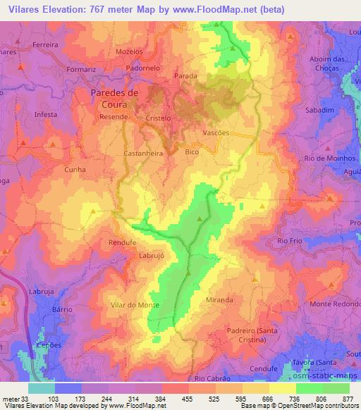 Vilares,Portugal Elevation Map
