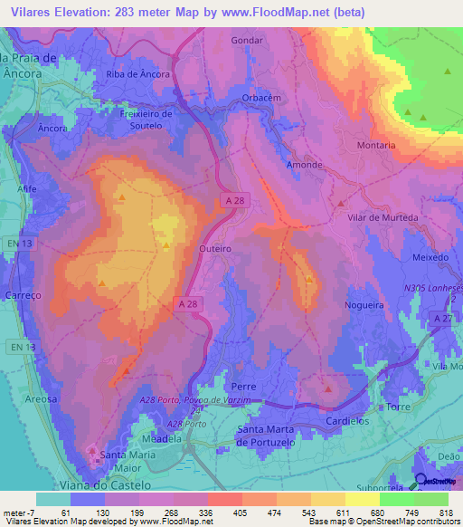 Vilares,Portugal Elevation Map