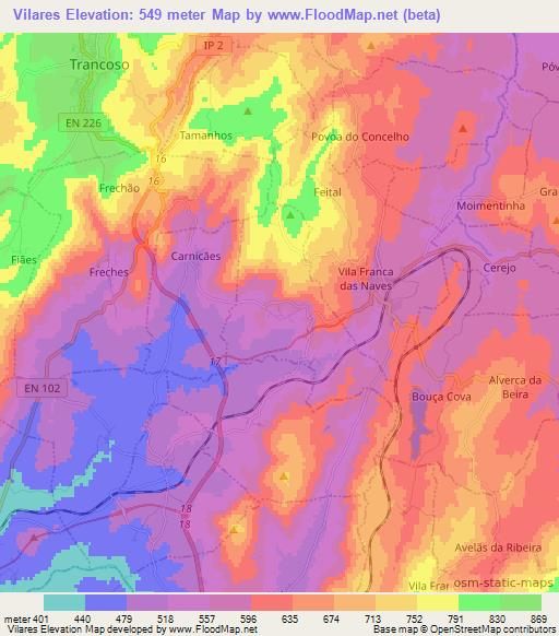 Vilares,Portugal Elevation Map