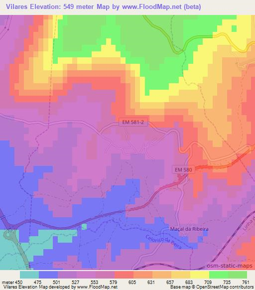 Vilares,Portugal Elevation Map
