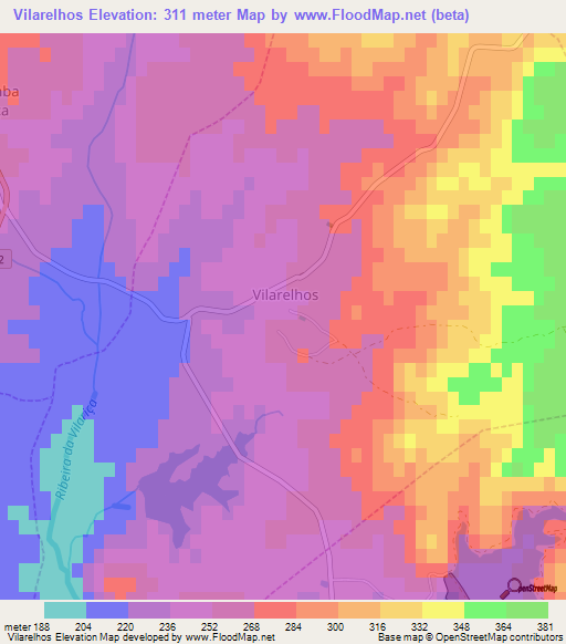 Vilarelhos,Portugal Elevation Map