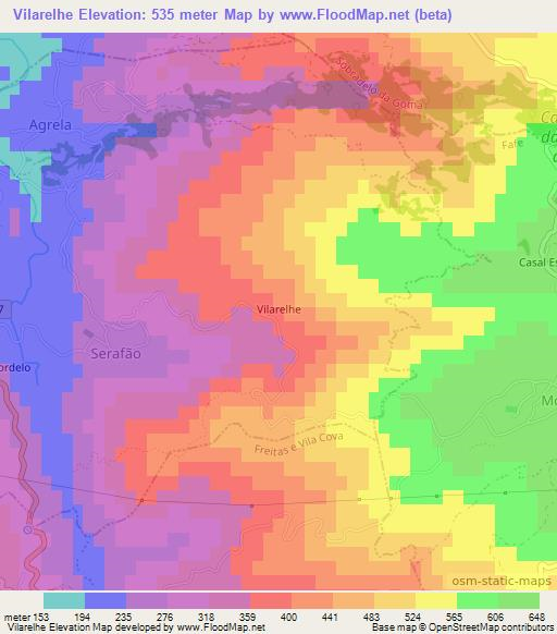 Vilarelhe,Portugal Elevation Map