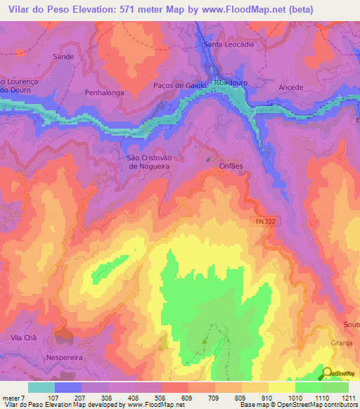 Vilar do Peso,Portugal Elevation Map