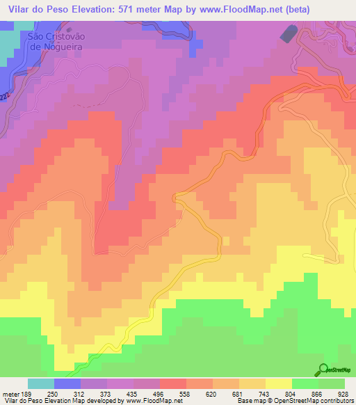 Vilar do Peso,Portugal Elevation Map