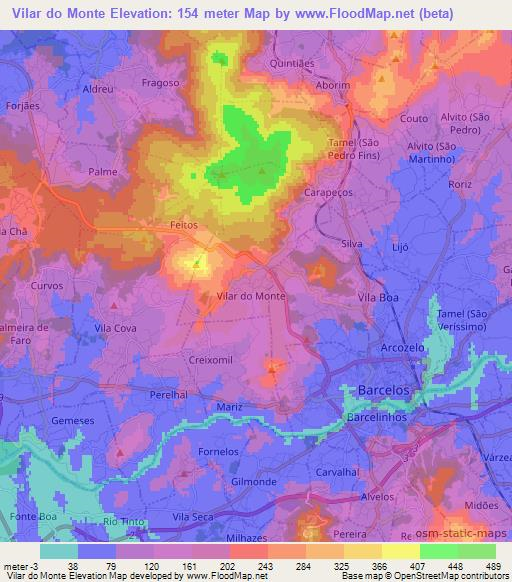 Vilar do Monte,Portugal Elevation Map