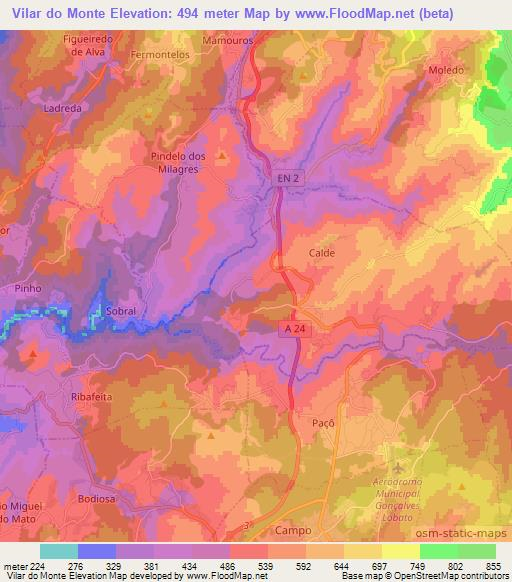 Vilar do Monte,Portugal Elevation Map