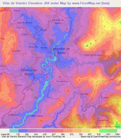 Vilar de Viandro,Portugal Elevation Map