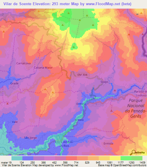 Vilar de Soente,Portugal Elevation Map
