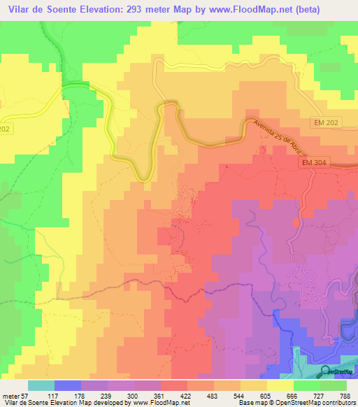 Vilar de Soente,Portugal Elevation Map