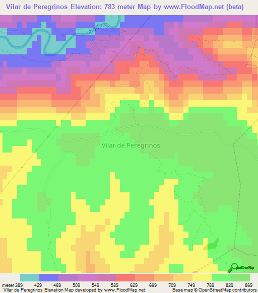 Vilar de Peregrinos,Portugal Elevation Map