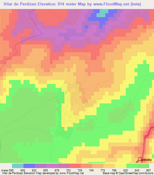 Vilar de Perdizes,Portugal Elevation Map