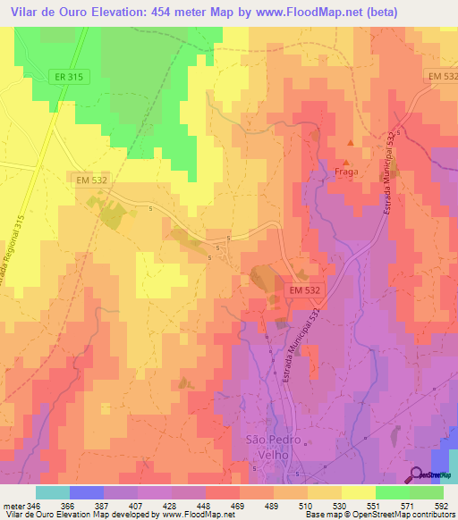 Vilar de Ouro,Portugal Elevation Map