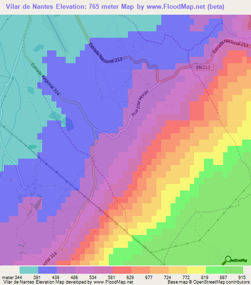 Vilar de Nantes,Portugal Elevation Map