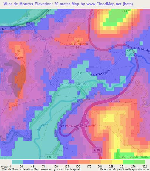 Vilar de Mouros,Portugal Elevation Map