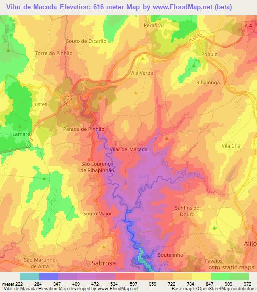 Vilar de Macada,Portugal Elevation Map
