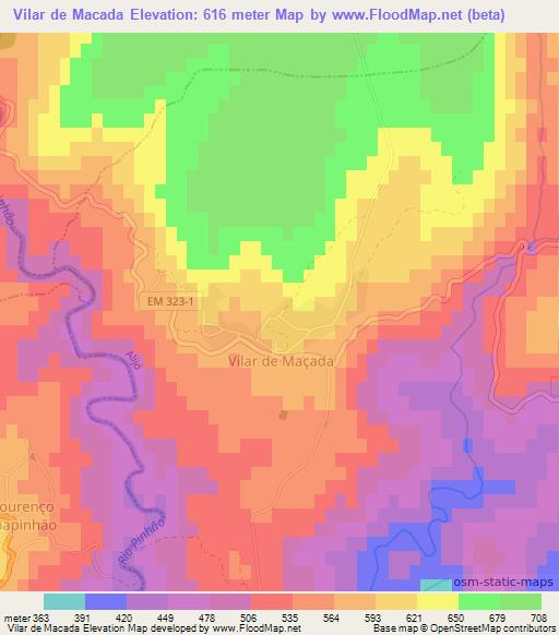 Vilar de Macada,Portugal Elevation Map