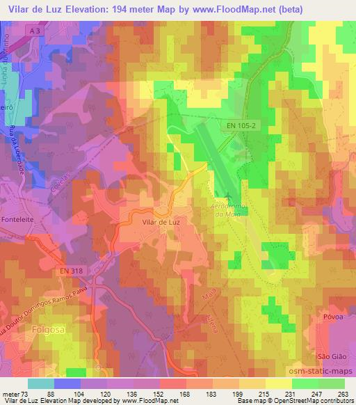 Vilar de Luz,Portugal Elevation Map