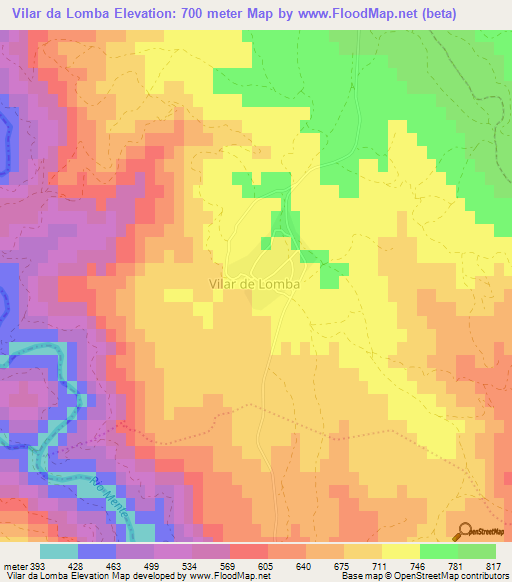 Vilar da Lomba,Portugal Elevation Map