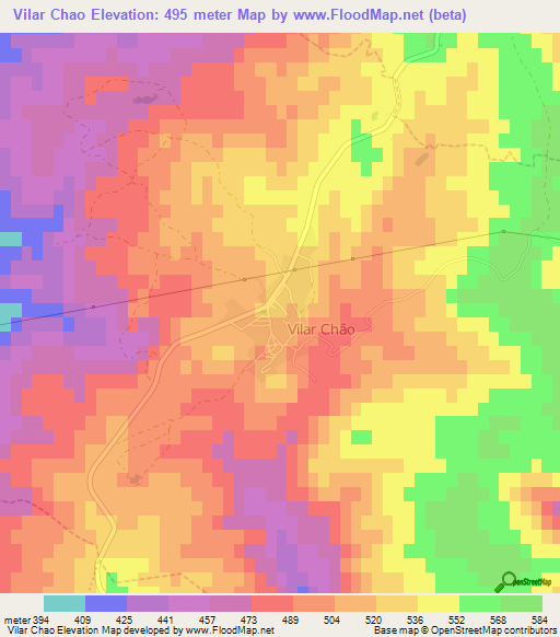 Vilar Chao,Portugal Elevation Map