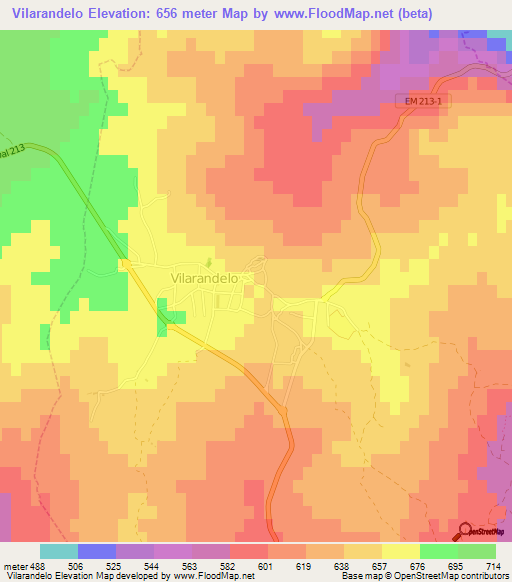 Vilarandelo,Portugal Elevation Map