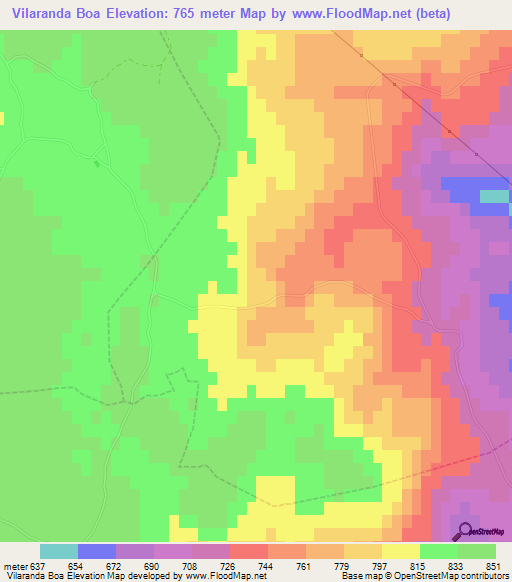 Vilaranda Boa,Portugal Elevation Map