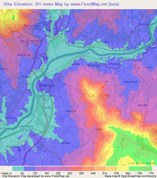 Vilar,Portugal Elevation Map