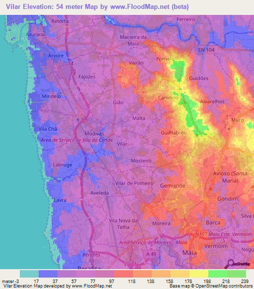 Vilar,Portugal Elevation Map