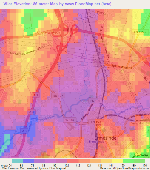 Vilar,Portugal Elevation Map