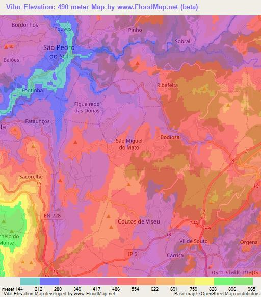 Vilar,Portugal Elevation Map