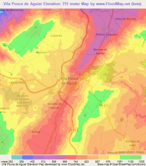Vila Pouca de Aguiar,Portugal Elevation Map