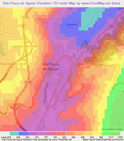 Vila Pouca de Aguiar,Portugal Elevation Map