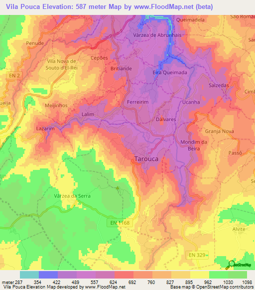 Vila Pouca,Portugal Elevation Map