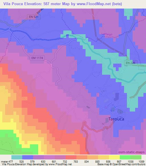Vila Pouca,Portugal Elevation Map