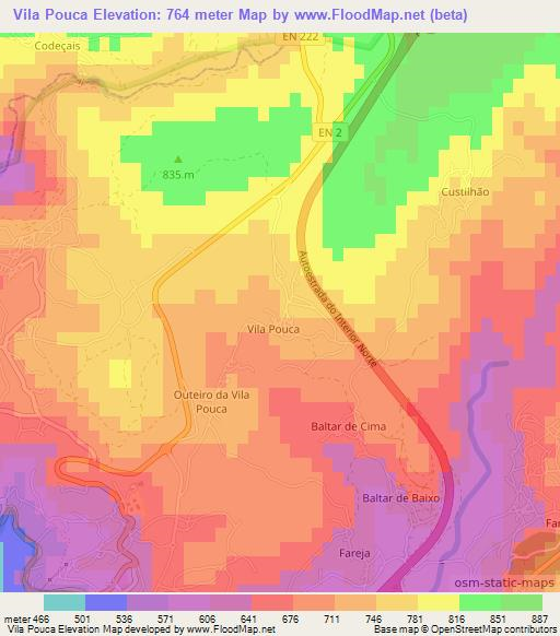 Vila Pouca,Portugal Elevation Map