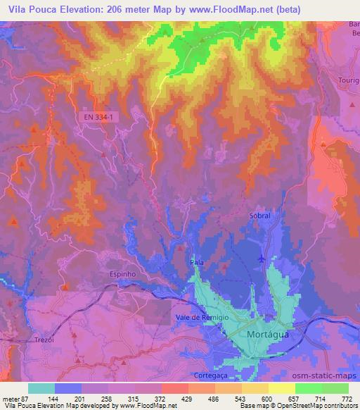 Vila Pouca,Portugal Elevation Map