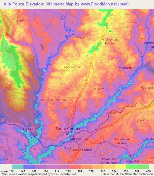 Vila Pouca,Portugal Elevation Map