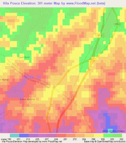 Vila Pouca,Portugal Elevation Map