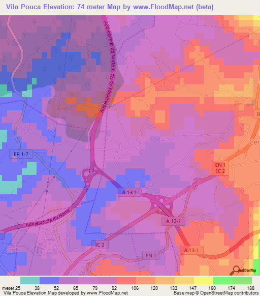 Vila Pouca,Portugal Elevation Map
