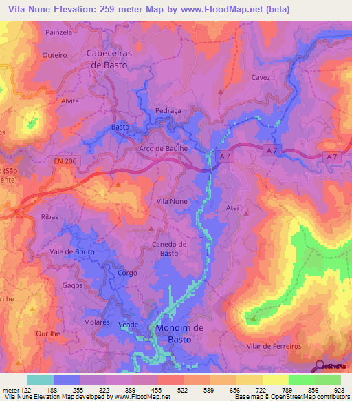 Vila Nune,Portugal Elevation Map