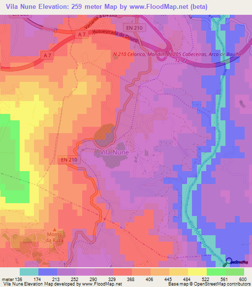 Vila Nune,Portugal Elevation Map