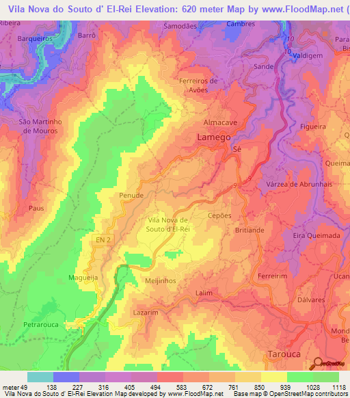 Vila Nova do Souto d' El-Rei,Portugal Elevation Map